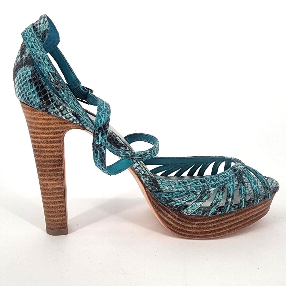 White House Black Market Emilia Teal Snakeskin Platform Sandals Women's Size 10M - Picture 8 of 12
